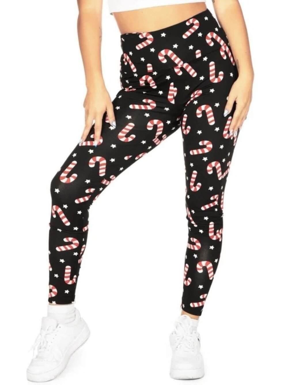 Tipsy Elves High Waisted Leggings Womens Size XS Christmas Black Red Holiday